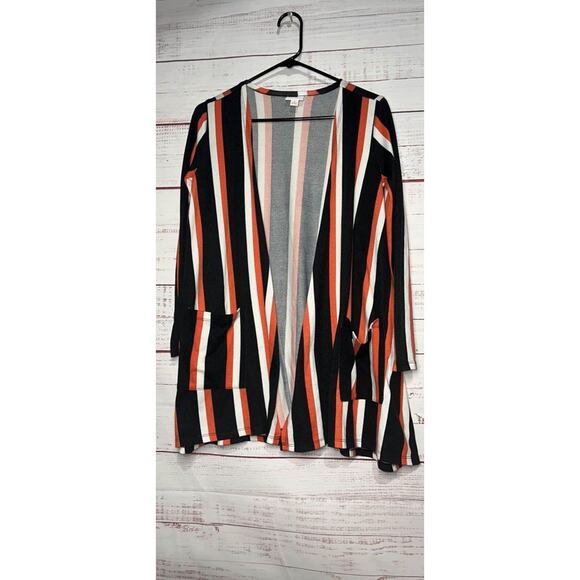 Lularoe Black, Orange & White Striped Pocked Cardigan Small - Picture 1 of 6